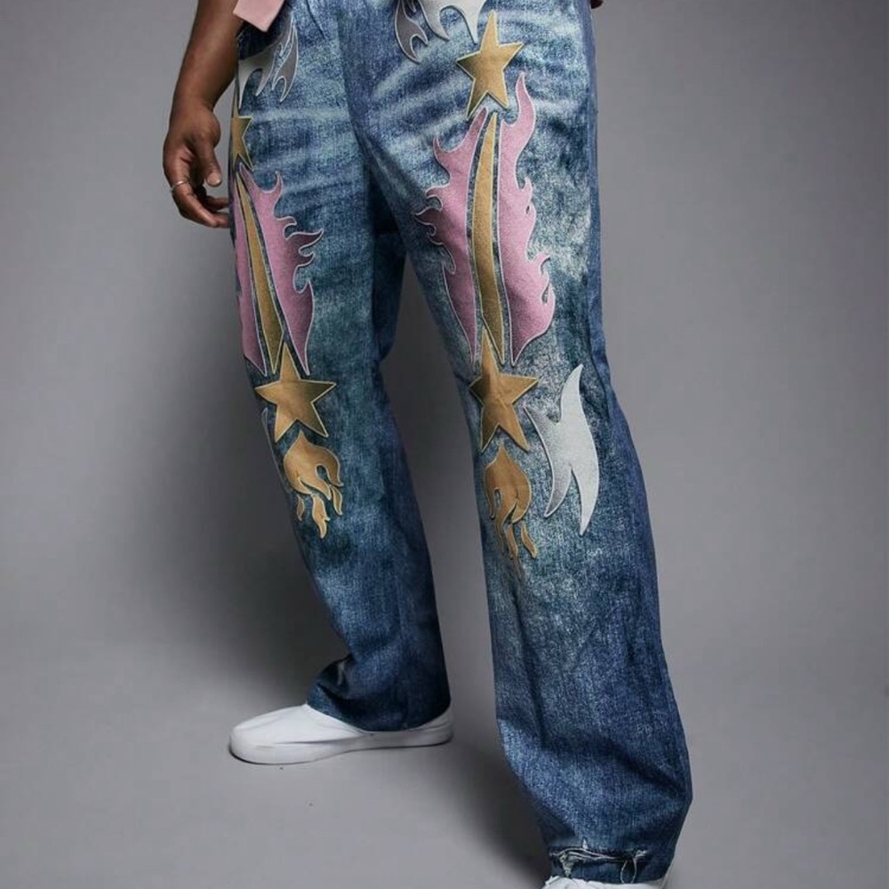 Artistic Blue and Pink Men's Relaxed Jeans